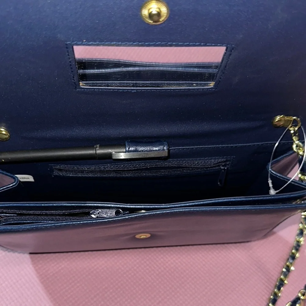 Vintage Elegant Blue Mirror Pocket Book Purse Chain Strap Check Book Women's Bag